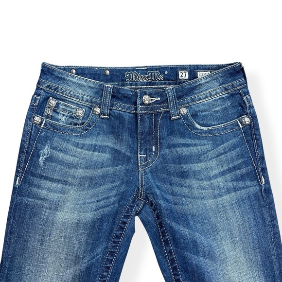 Miss Me Jeans Womens 27 Blue Bootcut Embroidered Stars Stripe Pockets Rhinestone - Picture 5 of 16